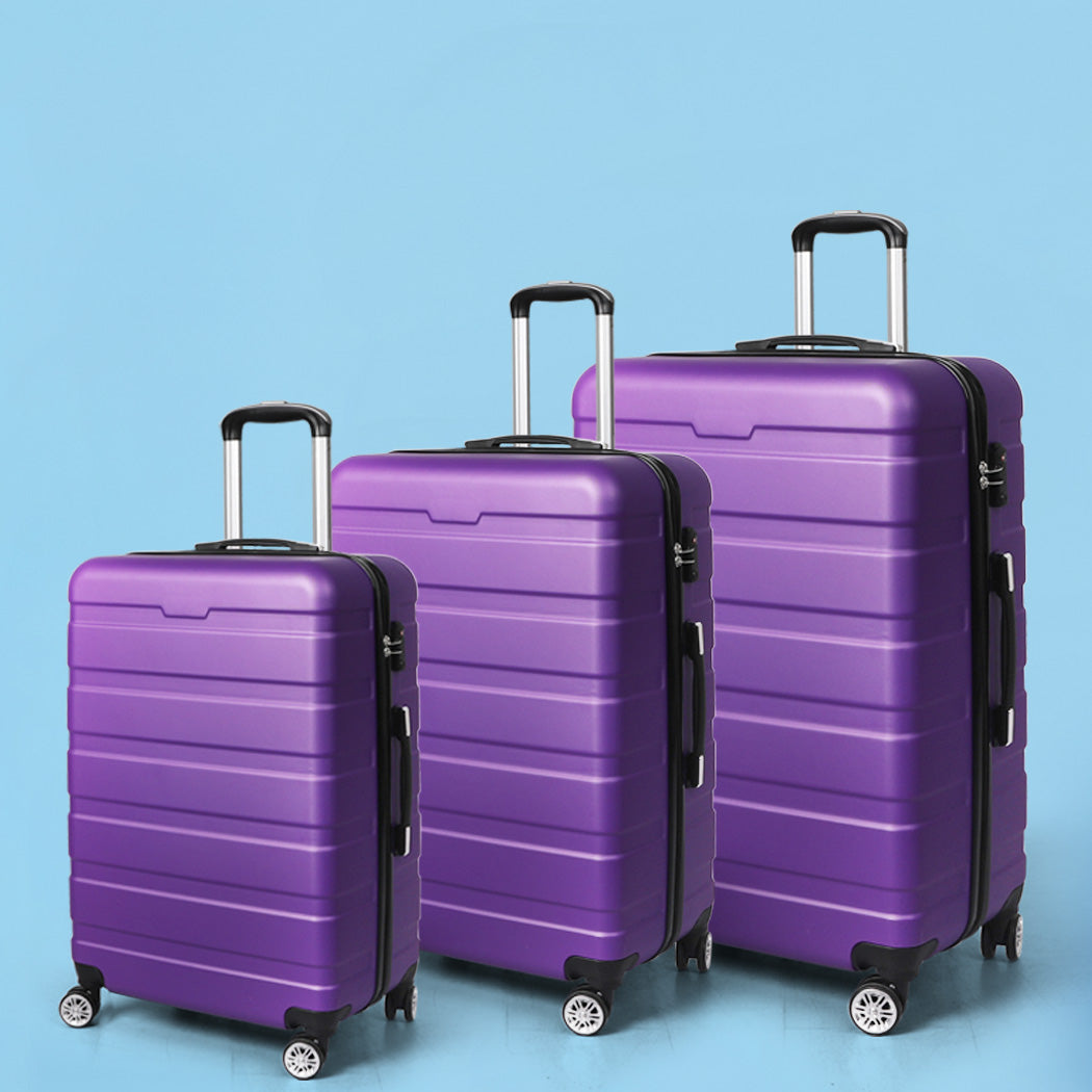 Luggage Suitcase Trolley 3Pcs set 20 24 28 Travel Packing Lock Purple