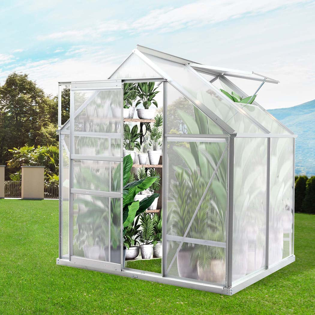 Greenhouse Aluminium Walk In Green House Garden Plant Shed PC 1.3x1.9x1.95m