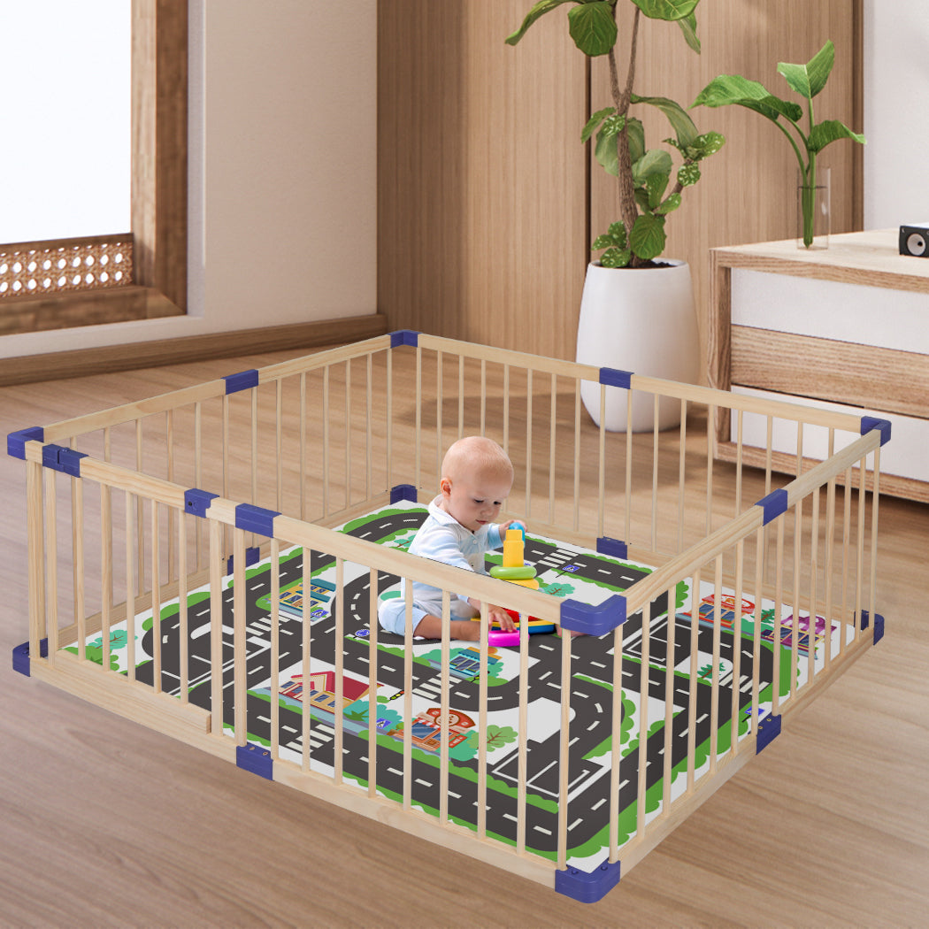 Kids Playpen Wooden Baby Safety Gate Fence Child Play Game Toy Security L