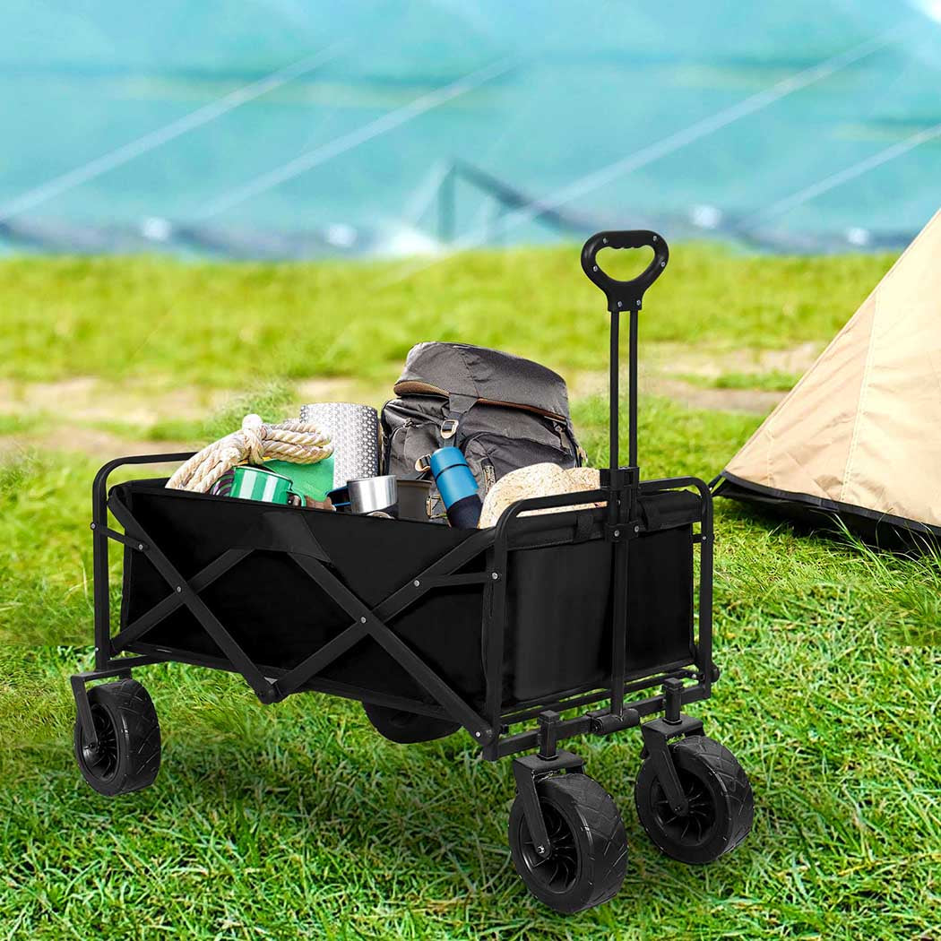 Garden Camping Trolley Outdoor Garden Wagon Cart Folding Widen Large Picnic Black