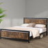 Metal Bed Frame Mattress Base Platform Wooden Industrial Queen Rustic