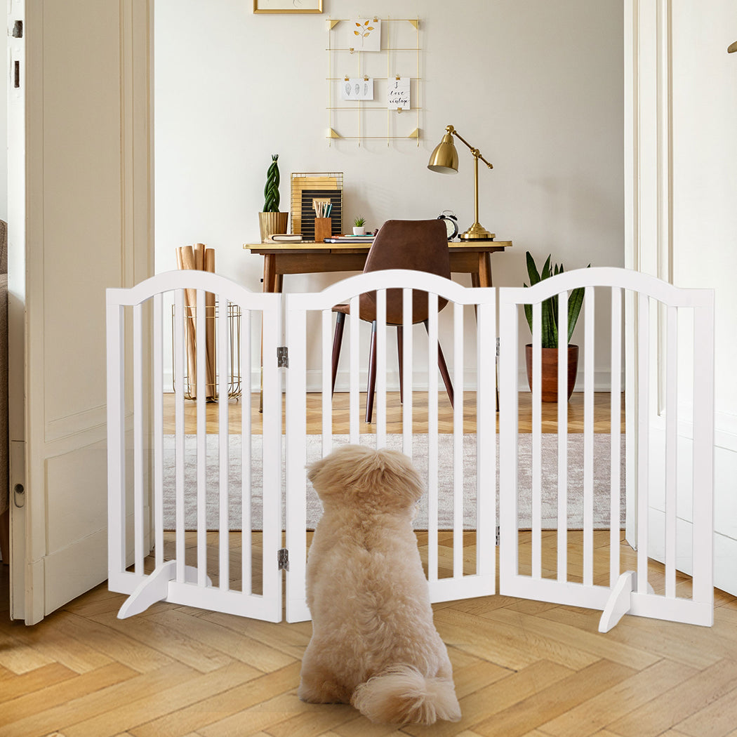 Wooden Pet Gate Dog Fence Safety Stair Barrier Security Door 3 Panels White