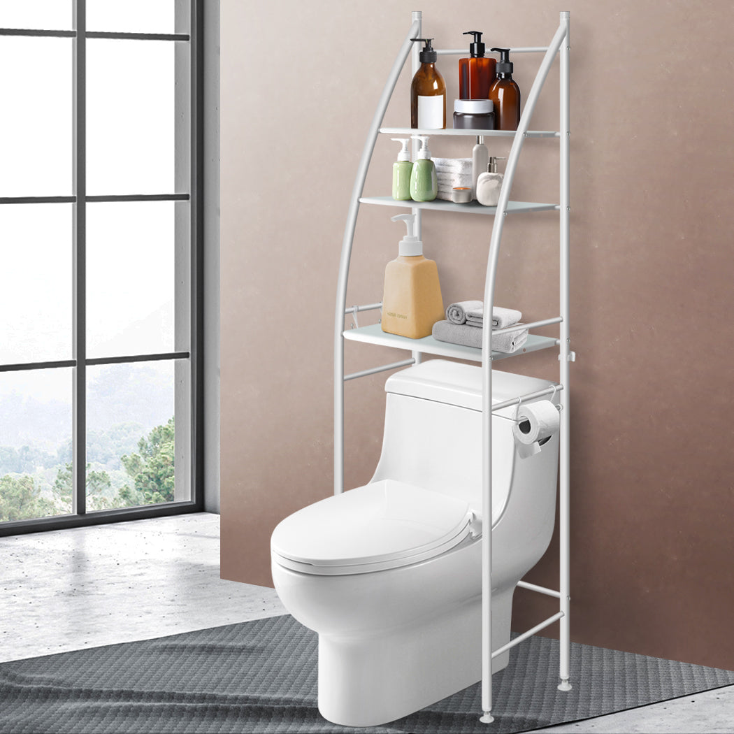 3 Over Tiers Toilet Shelf Bathroom Rack Storage Stand Organiser Wash Machine Steel White