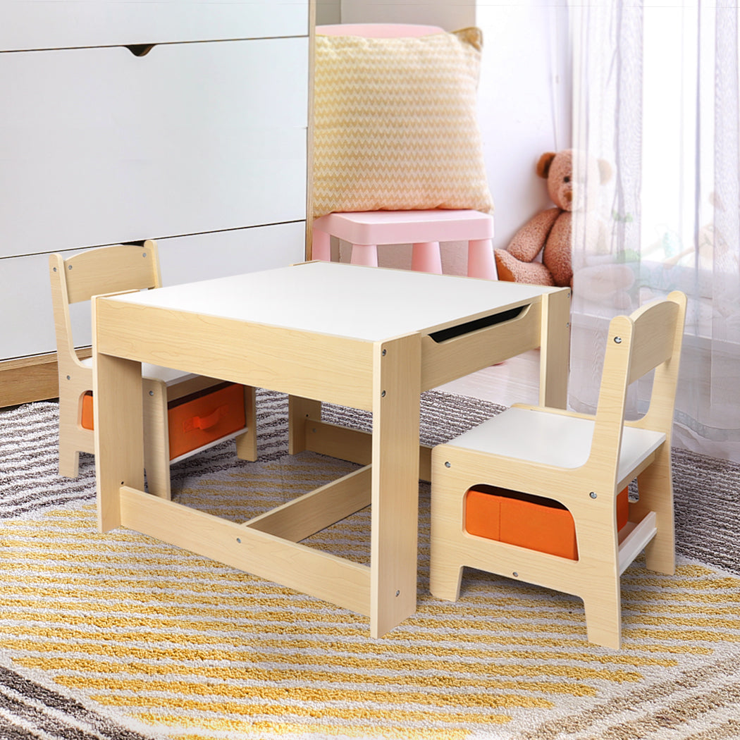 Kids Table and Chairs Set Storage Box Toys Play Desk Wooden Study