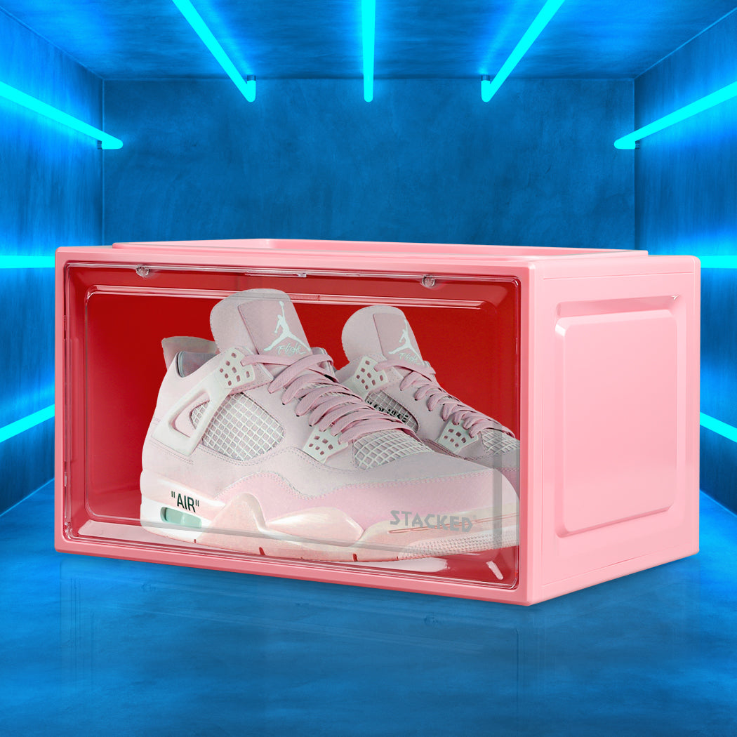 Sneaker Display Case Stackable Shoe Storage Box Clear Magnetic Pink