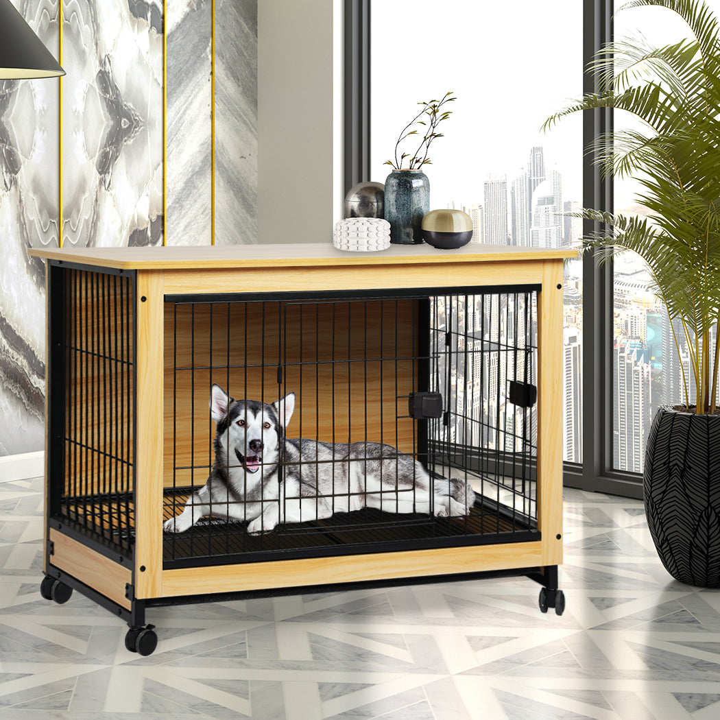 Wooden Wire Dog Kennel Side End Table Steel Puppy Crate Indoor Pet House XXL