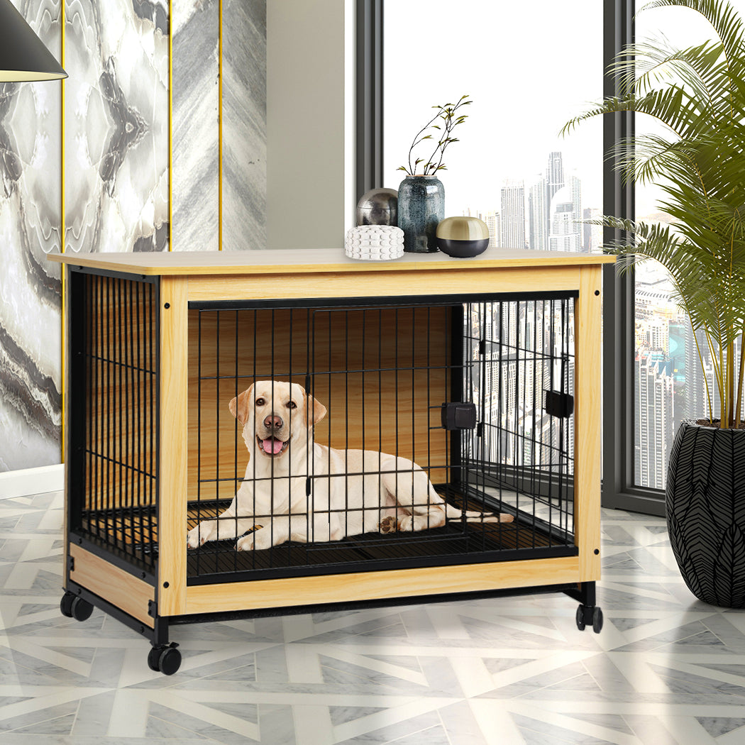 Wooden Wire Dog Kennel Side End Table Steel Puppy Crate Indoor Pet House XL