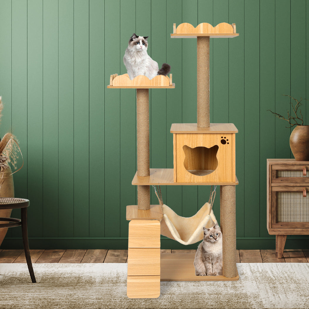 Cat Tree Scratching Post Scratcher Cats Tower Wood Condo Toys House 132cm