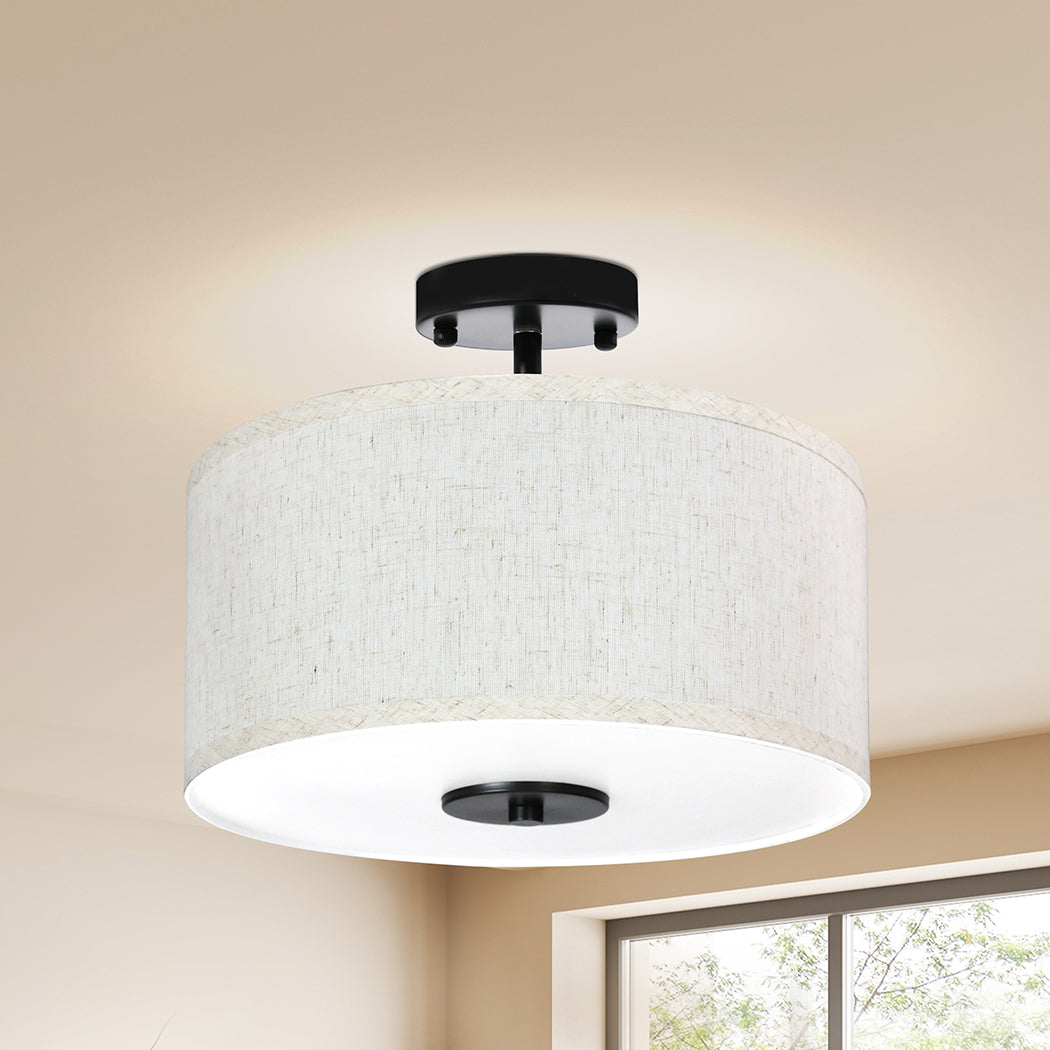 Led Ceiling Light 33cm Modern Bedroom Pendant Lights Linen Shade Flush