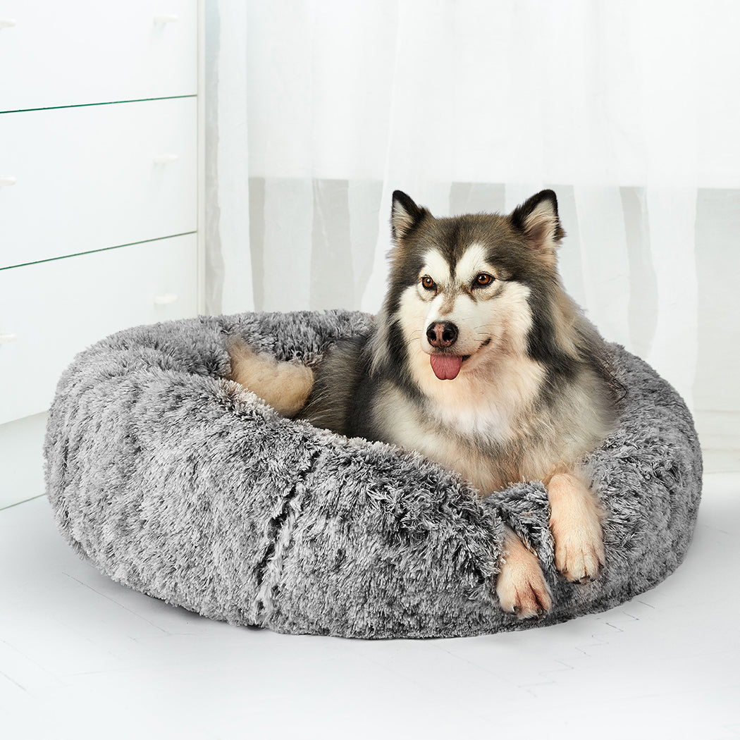 Pet Bed Cat Dog Donut Nest Calming Mat Soft Plush Kennel Charcoal Size XXL