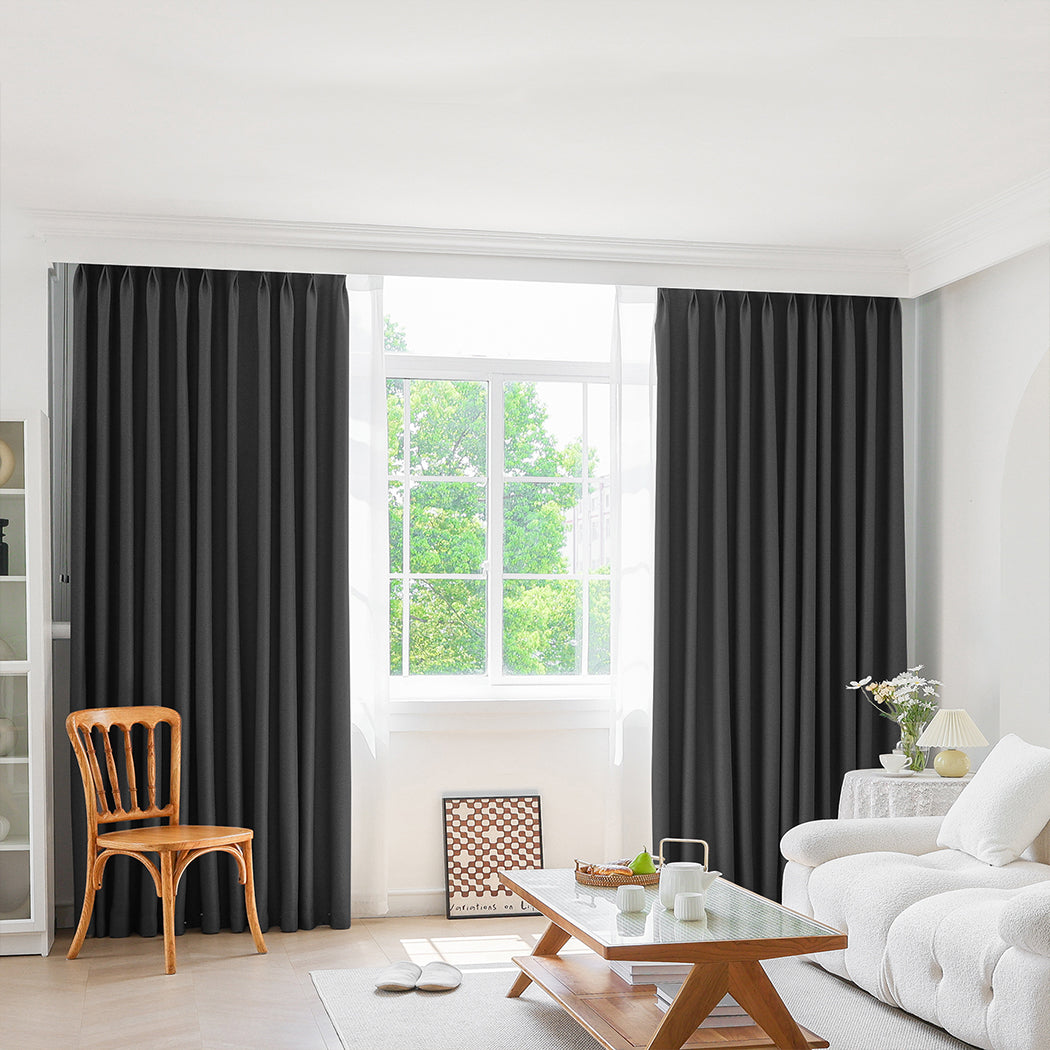 2XBlockout Curtains Chenille Blackout Draperies Eyelet Day 240x250 Grey