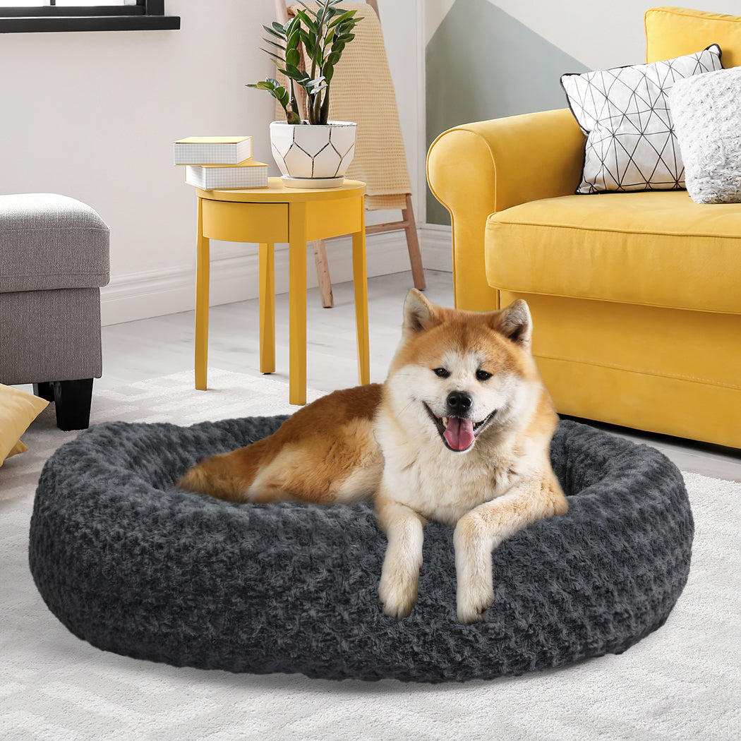 Calming Dog Bed Warm Soft Plush Pet Cat Cave Washable Portable Dark Grey XL