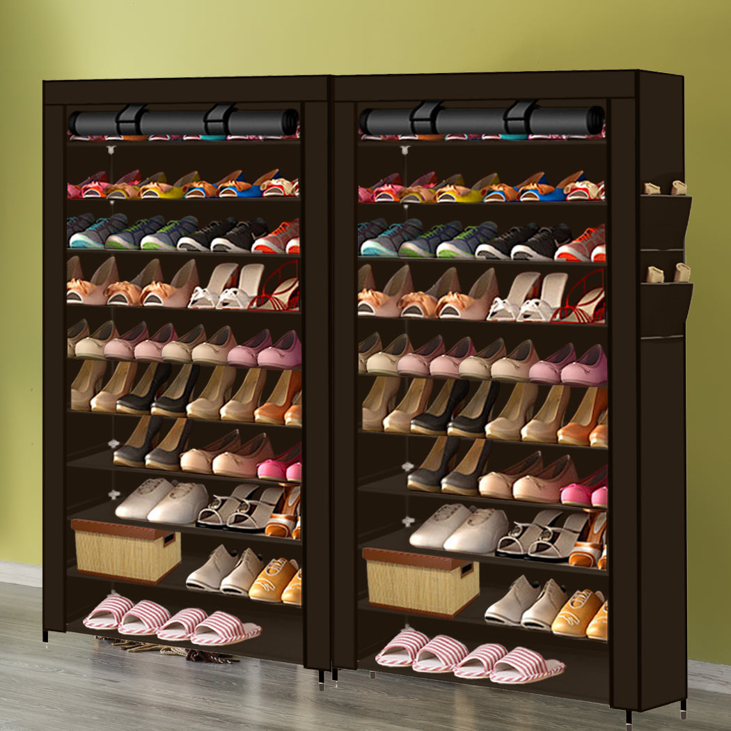 2X  Shoe Rack Storage Cabinet Cube DIY Organiser 10 Tier Organizer Brown