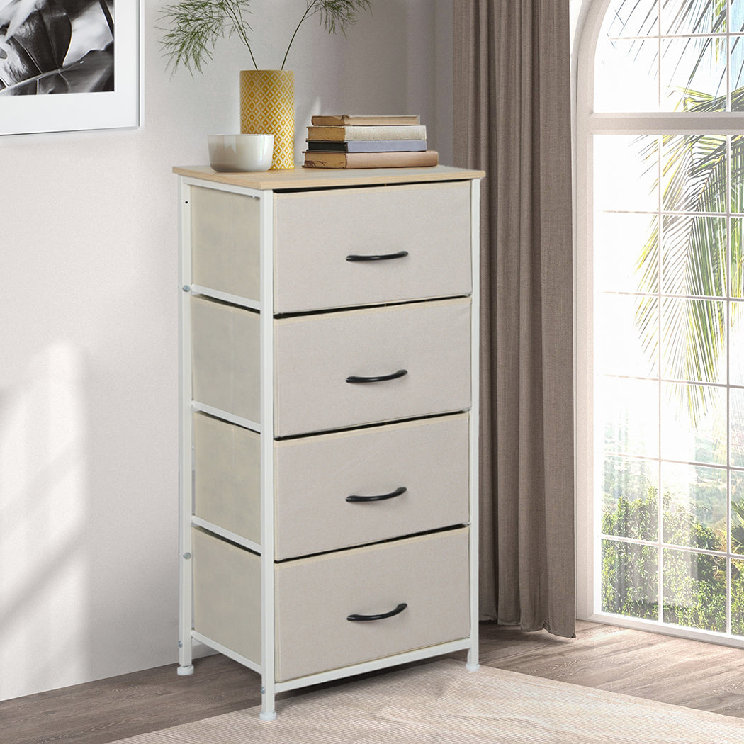 Storage Cabinet Tower Chest of Drawers Dresser Tallboy 4 Drawer Beige